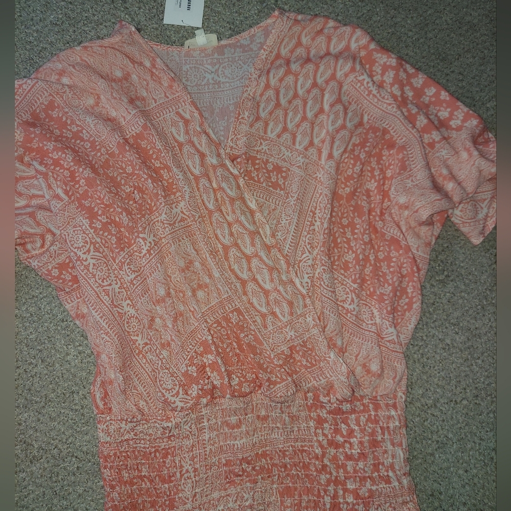 244 boutique coral and white wrap top
